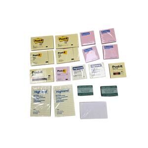 Office Supplies Lot, Sticky Notes, Post-it, Highland, Paper Clips, 18 Pcs NEW